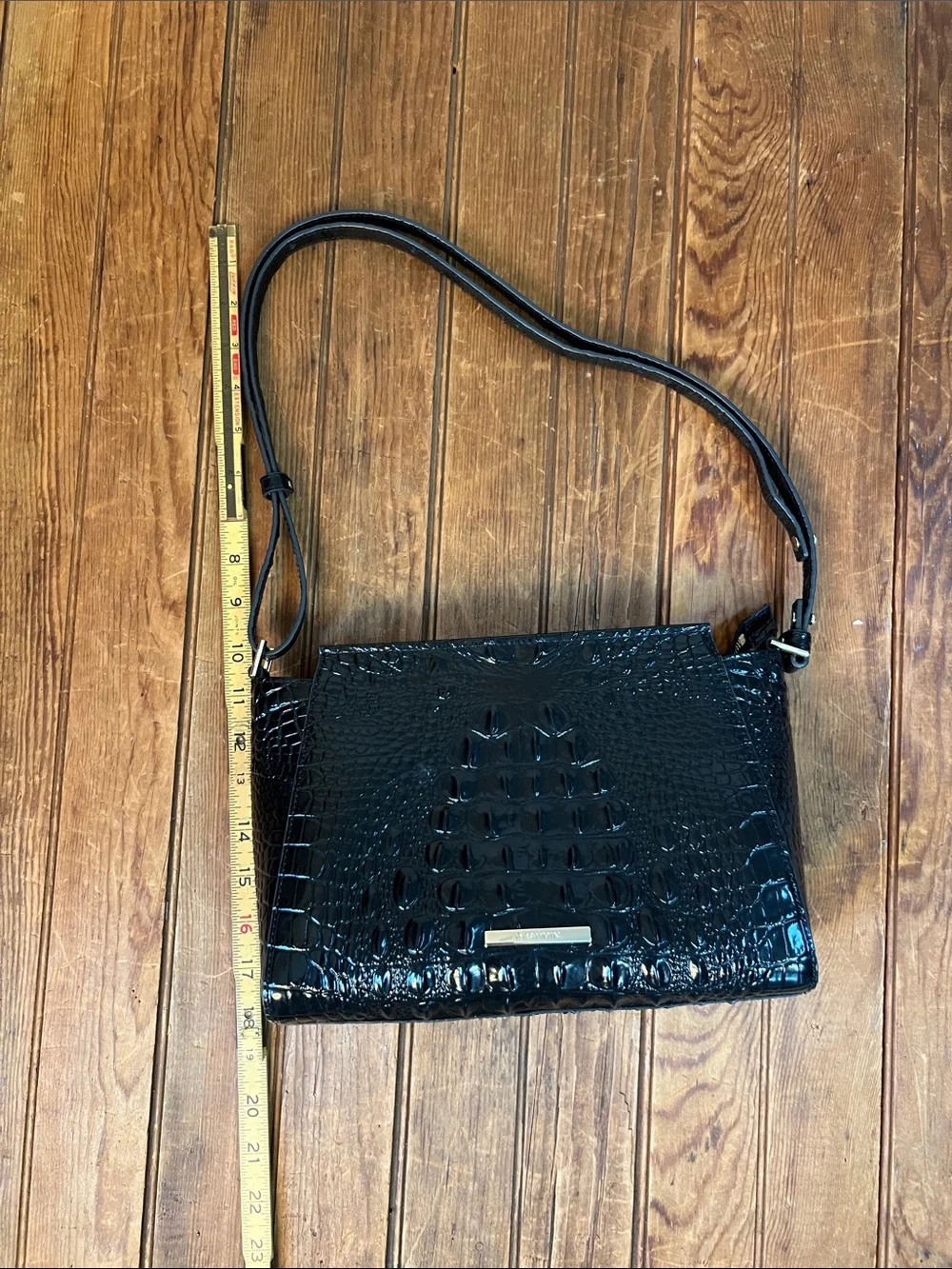 Brahmin Hillary Black Croc-Embossed Patent Leather Crossbody